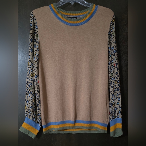 Anthropologie Cashmere Celia Leopard Pullover Tan/Brown Knit Sweater Size Medium - Picture 5 of 12